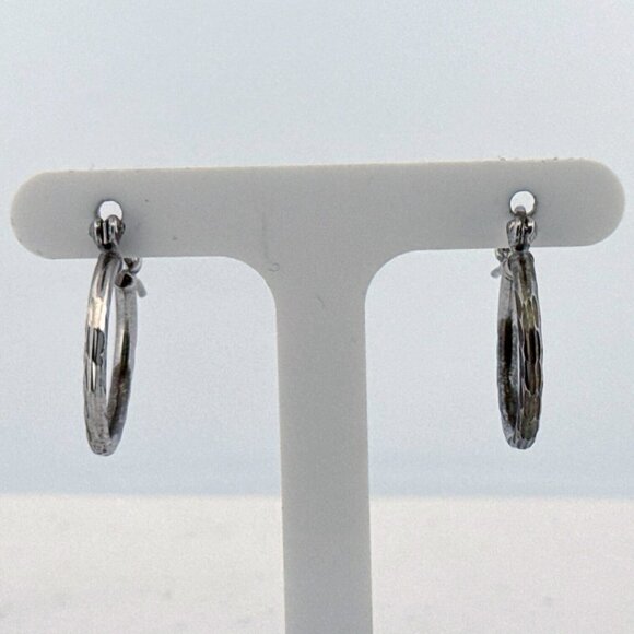 Estate Sterling Silver 925 Textured Hoop Earrings 0.82” Classic Vintage - Picture 1 of 8